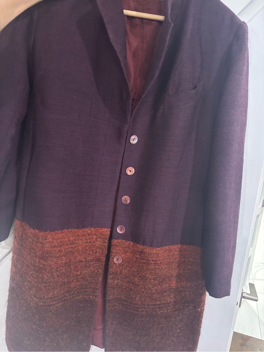 Like new Women's Two-Tone Purple and Brown Long Blazer alpaca / wool/ viscose